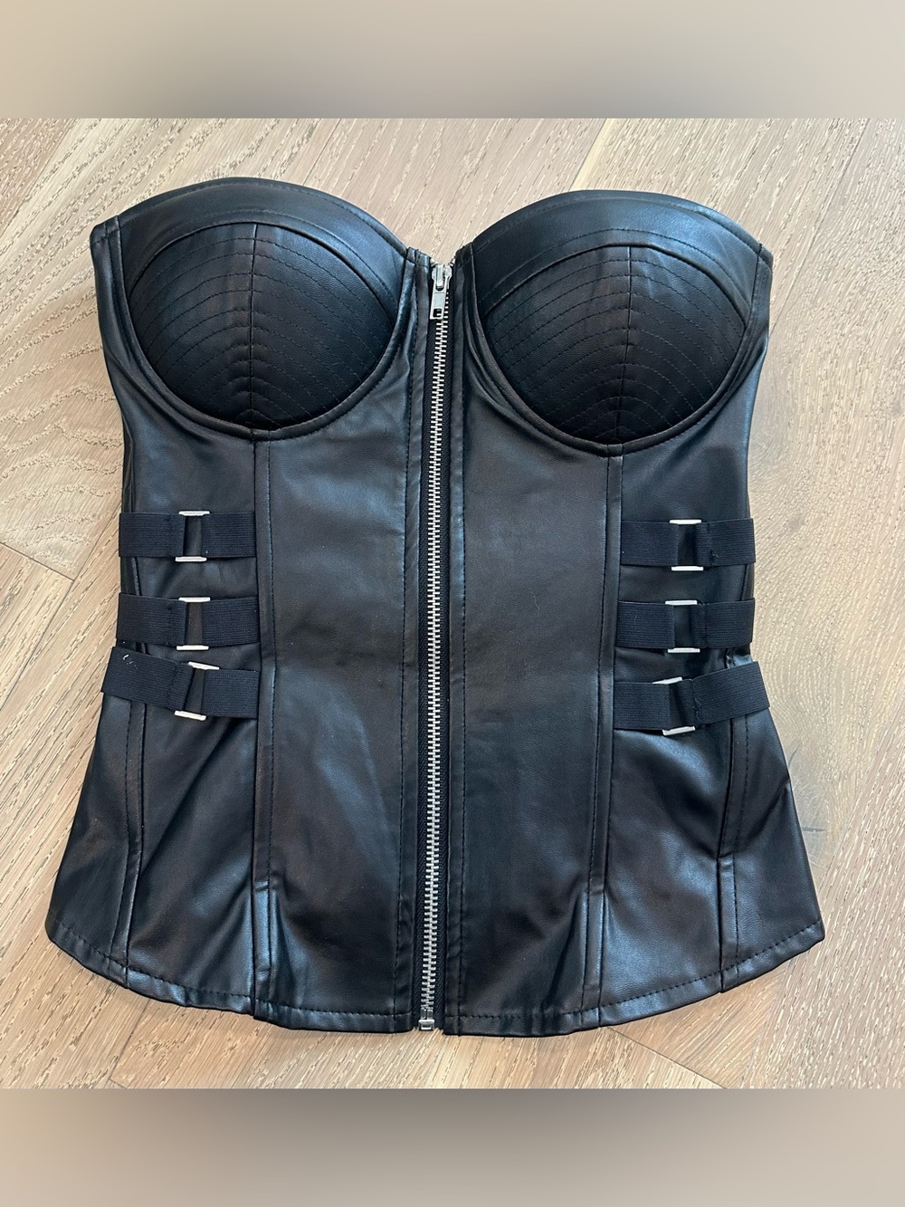 Y2K Charlotte Russe Black Faux Leather Corset Bustier Top S